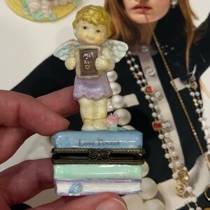 Vintage 1997 Enesco Angel Trinket Box Heart Jewelry Box